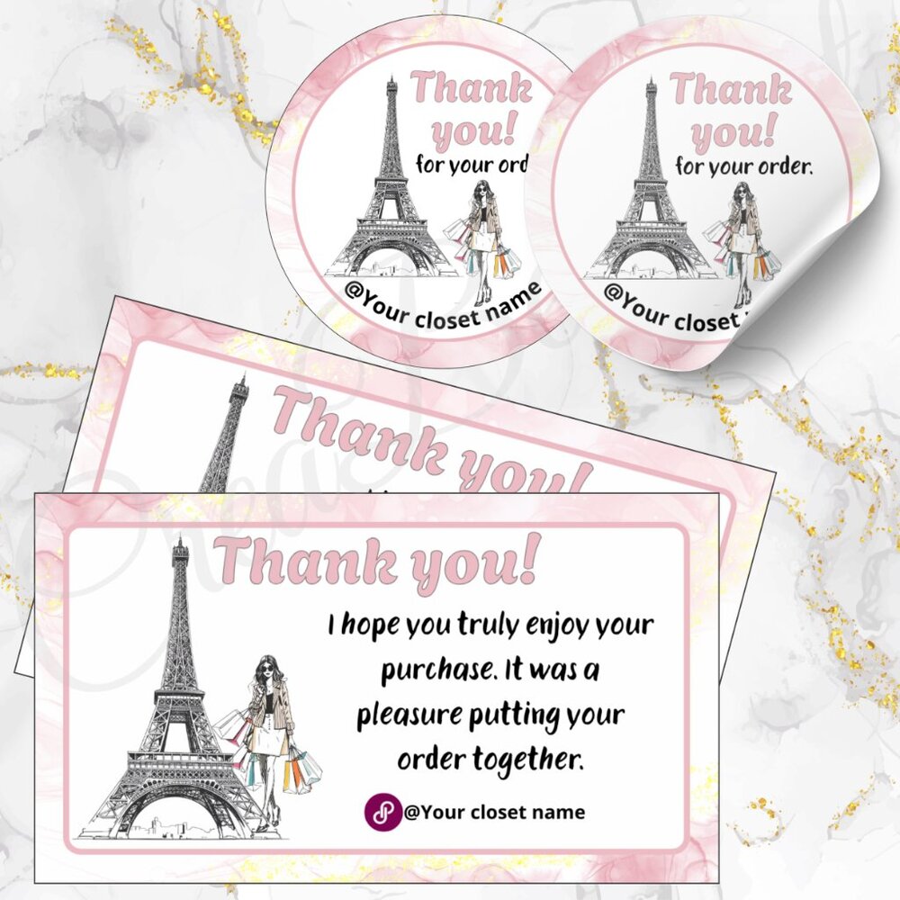 120 Pack Paris fashion Personalized Thank You Cards & Stickers